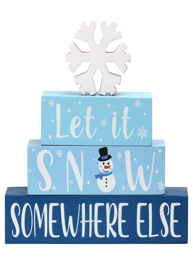 NEWLIGHTURE Christmas Table Decorations 4 Pcs Wooden Snowflake Decor Let It Snow Sign Set for Farmhouse Winter Christmas Tiered Tray Mantel Decor - Image 1